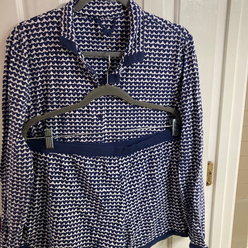 Kate Spade navy hearts knit pajamas.